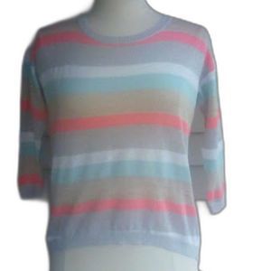 Loft Women's Shimmer Striped Linen Blend 3 / 4 Sleeve Sweater Sparkly size XSP